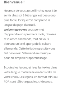 Welcome Grooves Vorwort Französisch