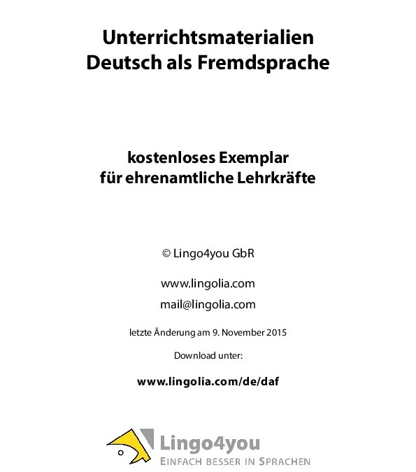 Unterrichtsmaterialien Deutsch für ehrenamtliche Lehrkräfte (von Lingolia)