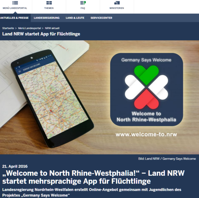 Land NRW: Neue App für Flüchtlinge (Arabisch, Deutsch, Englisch, Französisch)